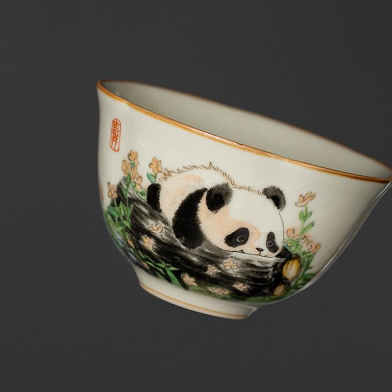 1 Pieza Tradición China Horno Ru Cerámica Taza de Té Hecha a Mano Linda Taza de Té Panda Bol de Té para el Hogar Taza de Maestro Accesorios para Juego de Té