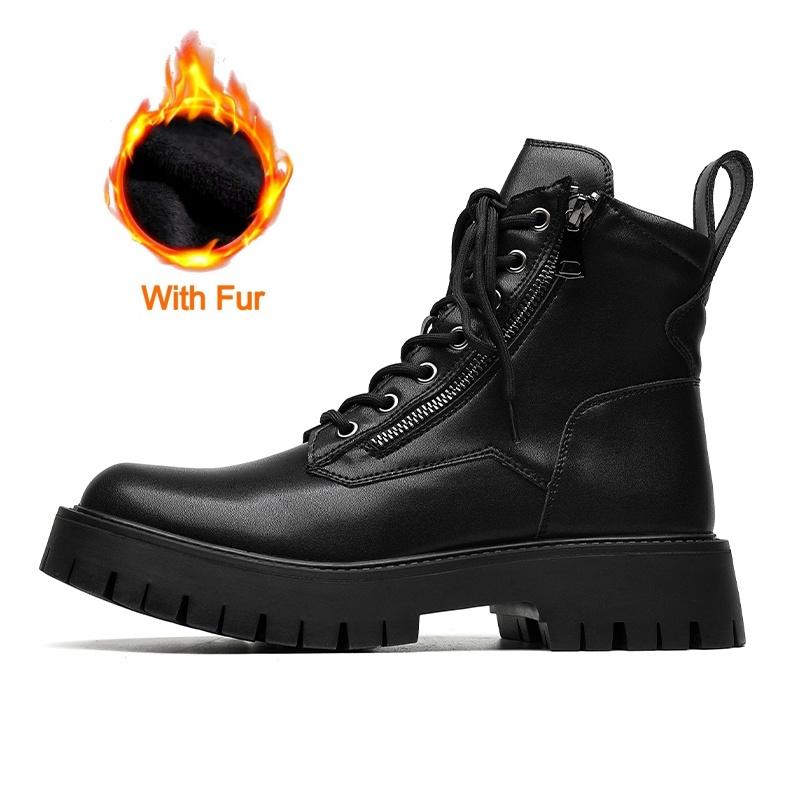 

Fashion New Men Casual Luxury Designers Leather Boots Winter High Quality Side Zipper Thick Bottom Boot High Top Outdoor Antiskid Boot 44