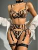 Zebra Pattern Mesh Lingerie - Sexy Three-Piece Set Available Now