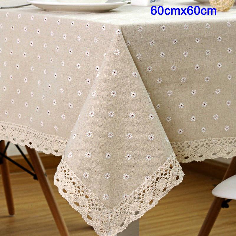 Flower Pattern Tablecloth Linen Cotton Table Cloth with Lace Dining Table Cover Desk Table Decor Minimalist Artsy