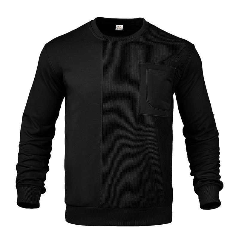 

European and American Independent Station Autumn and Winter New American High Street Aramco Kaji Corduroy Splicing Crew Neck Men s Casual Sweater XXXL чорний
