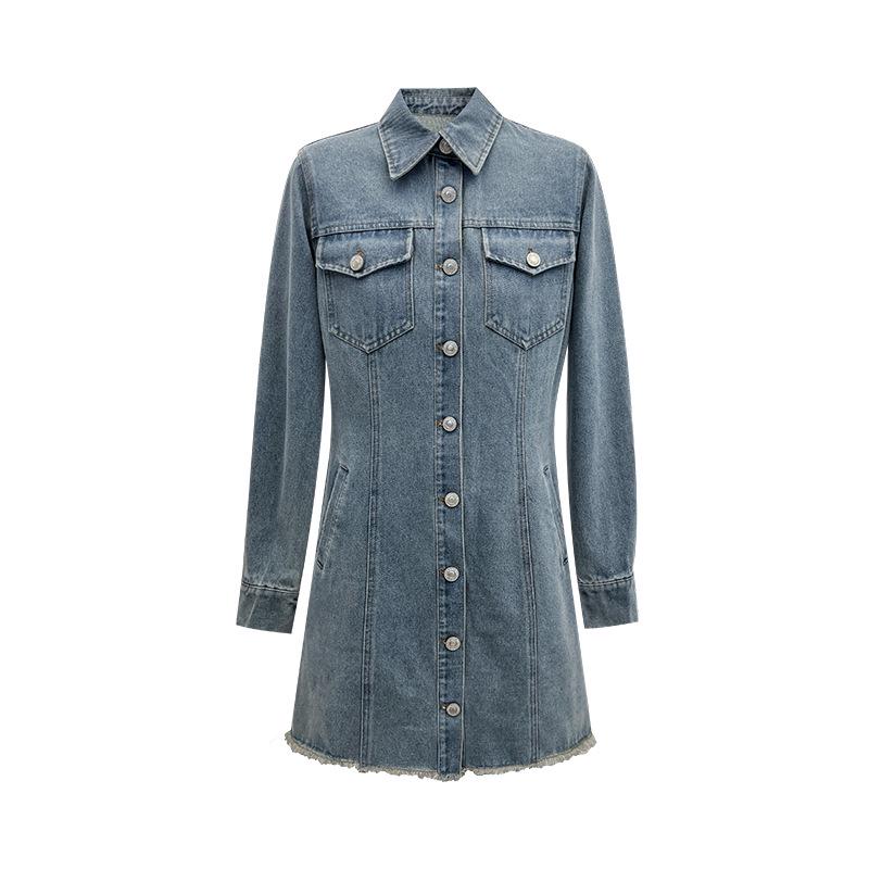 

2024 Весна Ретро Гонконг Стиль Джинсовая Юбка Платье C6082 Small джинсовый синий