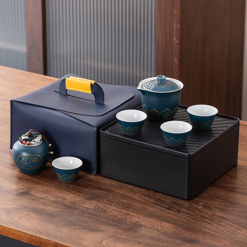 High-end Guochao travel tea set, household high-end business gifts, light luxury, a pot of three cups, commemorative souvenir gifts