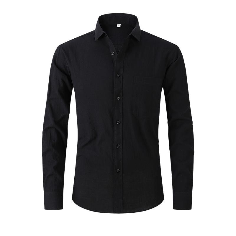 

Men’s Slim Fit Black Cotton Linen Blend Long Sleeve Shirt XL