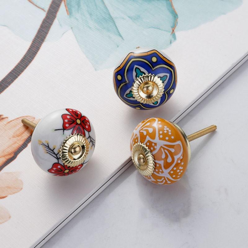 Pastoral Style Painted Ceramic 28*40mm Round Bedroom Cabinet Door Drawer Kitchen Handle Drawer Furniture Box Knobs