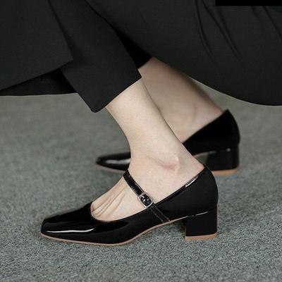 Mary Jane Shoes Popular Summer New Style Thick-heeled Retro Square Toe Women's Shoes Fashion Temperament Mid-heel Simple Single Shoes