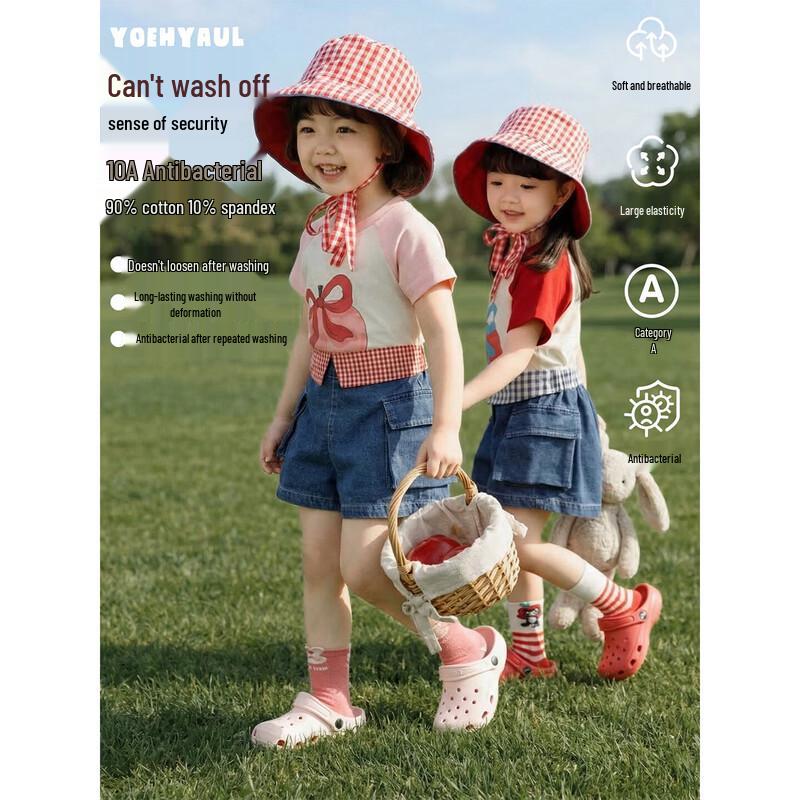 Girls' Cartoon Color-Block Short Sleeve T-Shirt