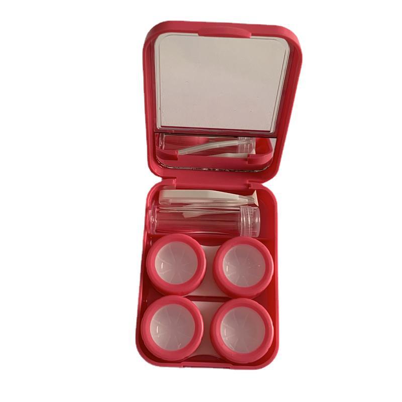 simple Style Contact Lens Case with Mirror Compartment Storage Box for 2 Pairs Ins Aesthetic Colored Lens Organizer Case