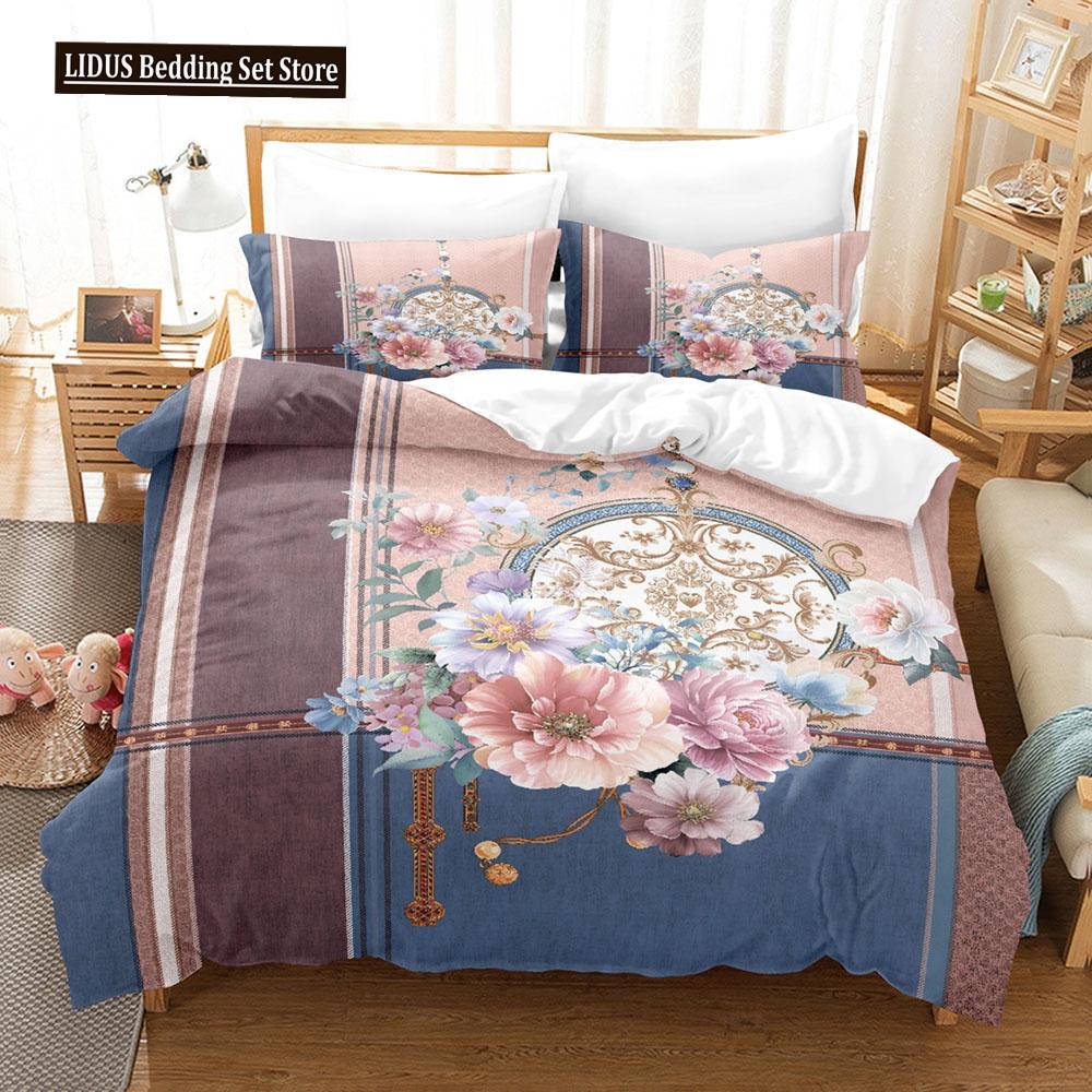 Flower Duvet Cover Set Colourful Flower 3D Print King Queen Full Size Polyester Comforter Cover With Pillowcases For Girl Kid