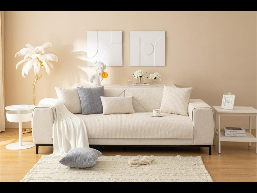 Modern Winter Corduroy Striped Plush Sofa Cushion - Non-Slip Solid Color