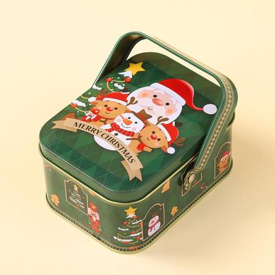 Cute Christmas Tin Gift Box Iron With Handle Metal Candy Box Exquisite Santa Claus Tinplate Candy Box