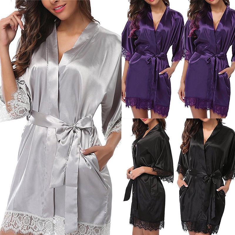 Silk Plain Womens Satin Robes Bridal Wedding Bridesmaid Bride Gown Robe Bath