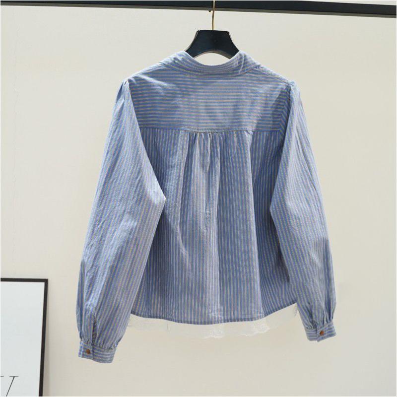 Dámská volná košile s krajkovým pruhem v korejském stylu