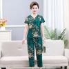 Set de vară răcoros cu mânecă scurtă din două piese pentru femei de vârstă mijlocie și în vârstă - Top și pantaloni cu imprimeu la modă de mamă