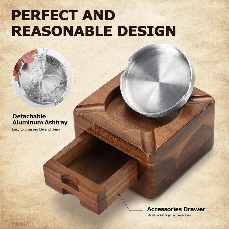 Wooden Cigar Ashtray with Phone/Tablet Stand - Multi-Function Holder for Cigar Lovers, Desktop Humidor & Tech Accessory