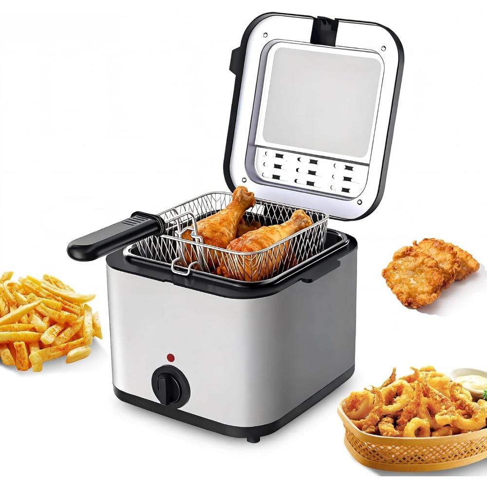 Electric Deep Fryer, 2.5 Liters Oil Capacity, Small Deep Fryer with Non Stick Basket for Home Use, Cool Touch Sides Easy to Clean (silver)