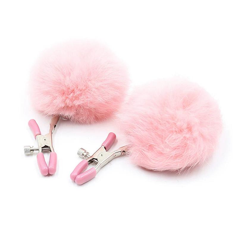 1Pair Bondage Bowknot Nipple Clamps with Small Bell Sexy Metal Breast Stimulation Exotic Accessory Hairball for Women's Sensatio