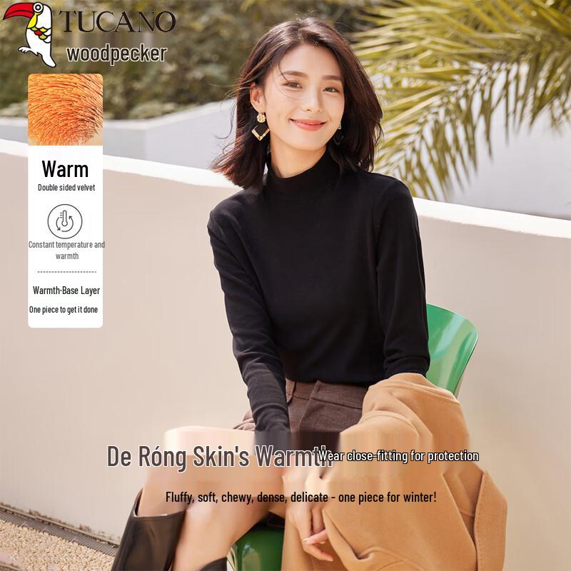 Women s Thickened De Velvet Semi-High Neck Base Layer Top S