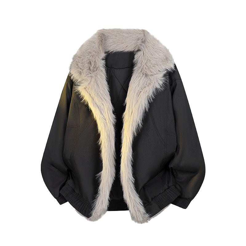 Zuoshan Diao Men s Retro Fur Lapel Cotton Jacket - Winter Warm, Hong Kong Style XL чёрный