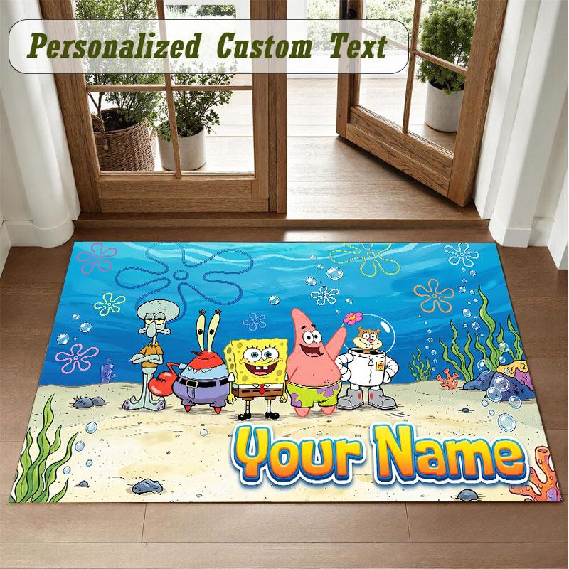Crystal Velvet Square Rug Custom NameSpongeBob Pattern Non Slip Home Floor Decor Rug