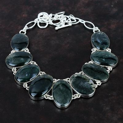 Moss Agate Necklace Dainty Gemstone Necklace 925 Sterling Silver Necklace Adjustable Chain Necklace Handmade Moss Agate Jewelry Wedding Gift