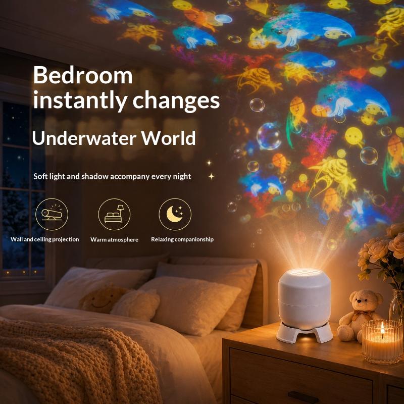 Led Ocean Projector Light 360 Rotating Dynamic Night Light Usb Ambient Light Ocean World Bedroom Decoration
