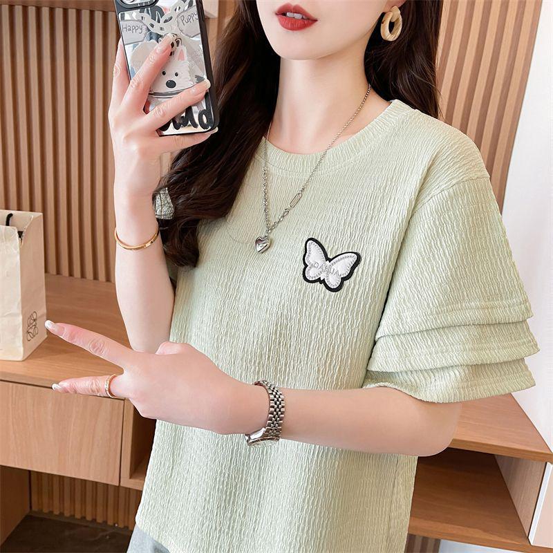 

Women s Designer Loose-Fit Korean T-Shirt, Short-Sleeved, Plus Size, Tummy Covering, Summer 2026 Style. 2XL зелений