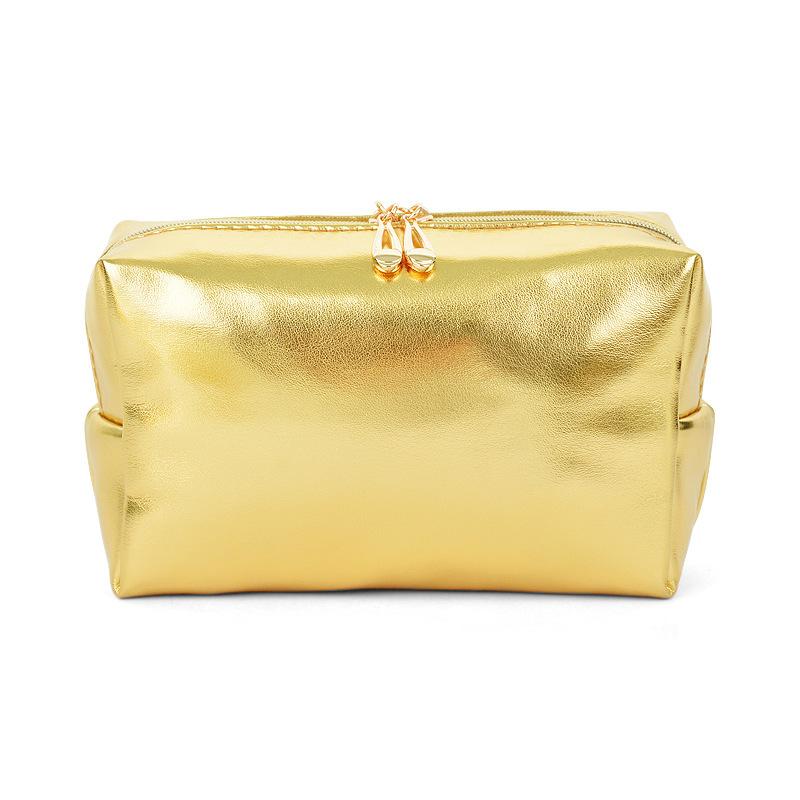 Multi-functional Bright Silver Full PU Leather Soft Makeup Bag Waterproof Portable Small Storage Bag