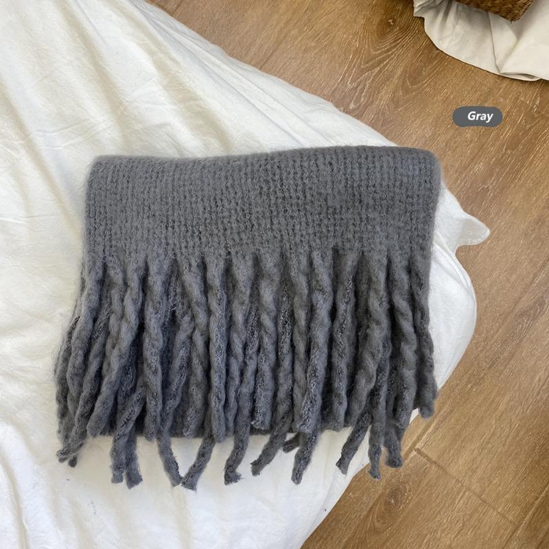 New Christmas red scarf female winter couple thickened imitation cashmere solid color knitted fringed scarf male trend