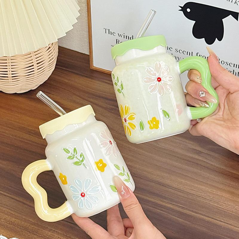 Birthday Gift for Best Friend Retro Flower Cup for Boys and Girls High End Ceramic Mug Souvenir Gift Box