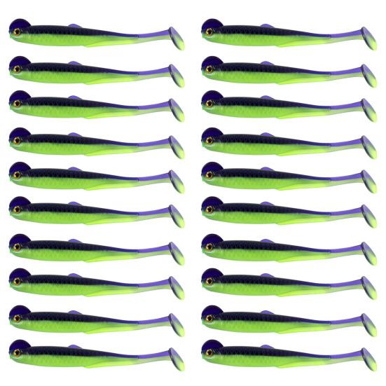 20 Pcs Fishing Lure 3D Artificial Fish with T Tail Flexible Fish Bait for Texas Jigs Wacky Hooks Outdoor Fishing