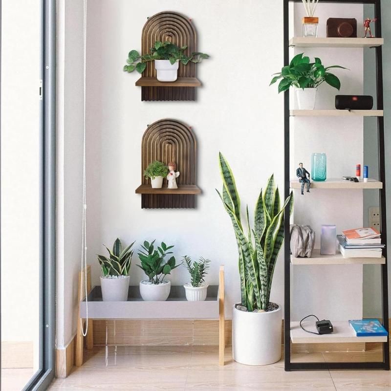 Pack Of 2 Wood Wall Shelves Rainbow Bookshelf for Living Room and Bedroom Decoration Easy Install Plant Storage Rack
