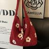 Plush Flower Embroidered Tote Bag Women's Winter New Sweet Niche Shoulder Bag Large Capacity Bag