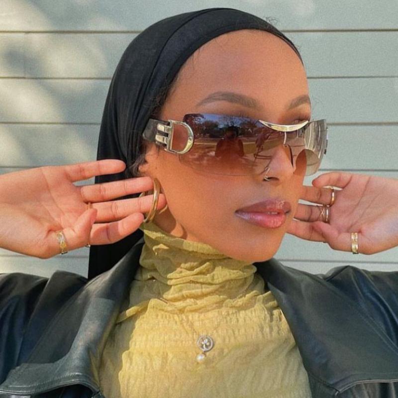 Óculos de Sol Femininos Y2K Futuristas Sem Armação para Festas de Rua Acessórios de Praia