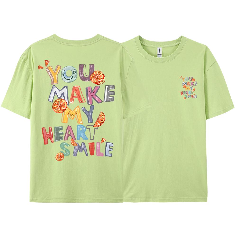 You Make My Heart Smile Fruit Letter Graphic T-Shirt Men Loose Casual Short Sleeve Summer Tshirt Harajuku Breathable Cotton Tees