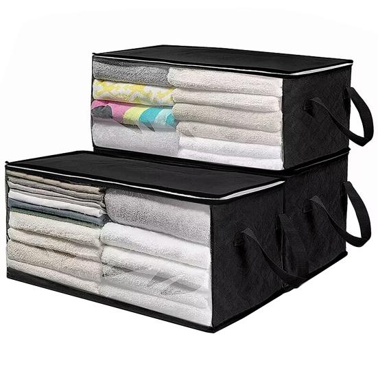 3 Pcs Foldable Quilt Storage Bag Dustproof Moisture-proof with Transparent Window Zipper Closure Large Capacity Wardrobe Blanket Towel Pillow