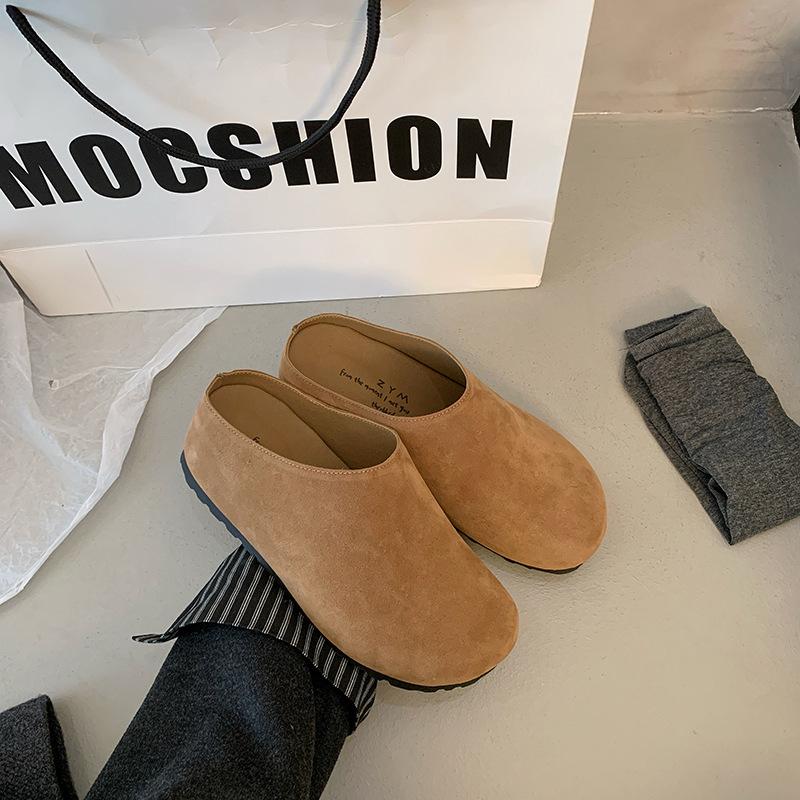 

Тапочки Boken из матовой кожи в стиле ретро с одной педалью, женские, осень 2024 г., новые нескользящие повседневные тапочки-мешки 40 верблюд