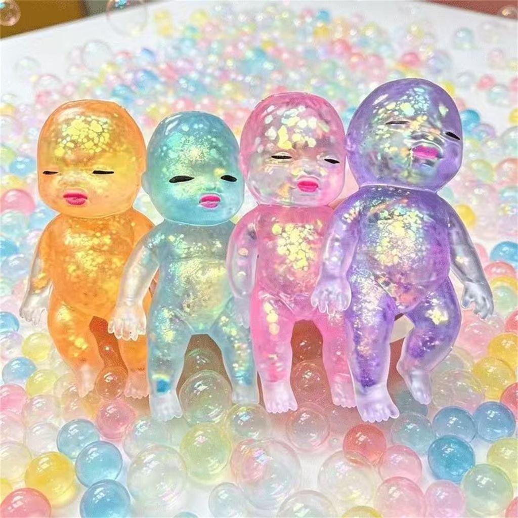 11cm Soft Squeeze Doll Toy with Sparkling Glitter Inside Stress Relief Toy for Kids and Adults Flexible Sensory Fidget Toy for Anxiety and Focus