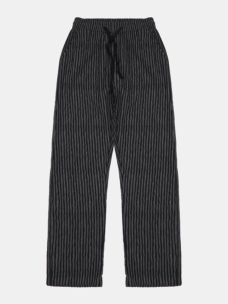 IKALOOK Casual Striped Elastic Wide Pants Bpt108