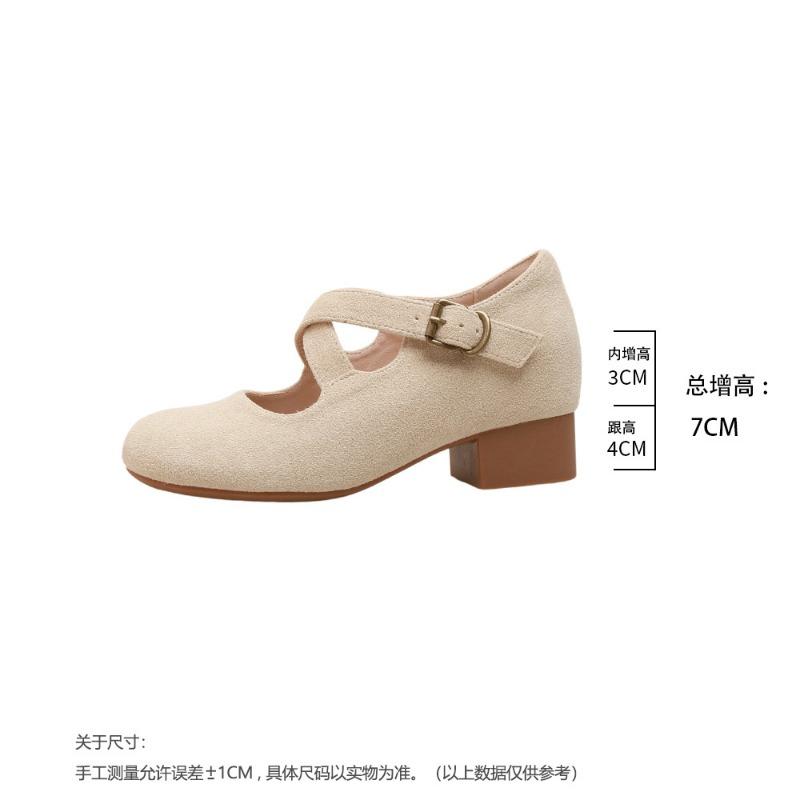 

Inner height increase 7 autumn and winter new cross buckle belt Mary Jane versatile commuter women s shoes gentle shallow mouth single shoes 33