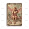 Vintage Childrens Room Sweet Decor Poster Metal Tin Sign Angel With Wings Sitting On Bench Wall Metal Signs for Home Art Decor