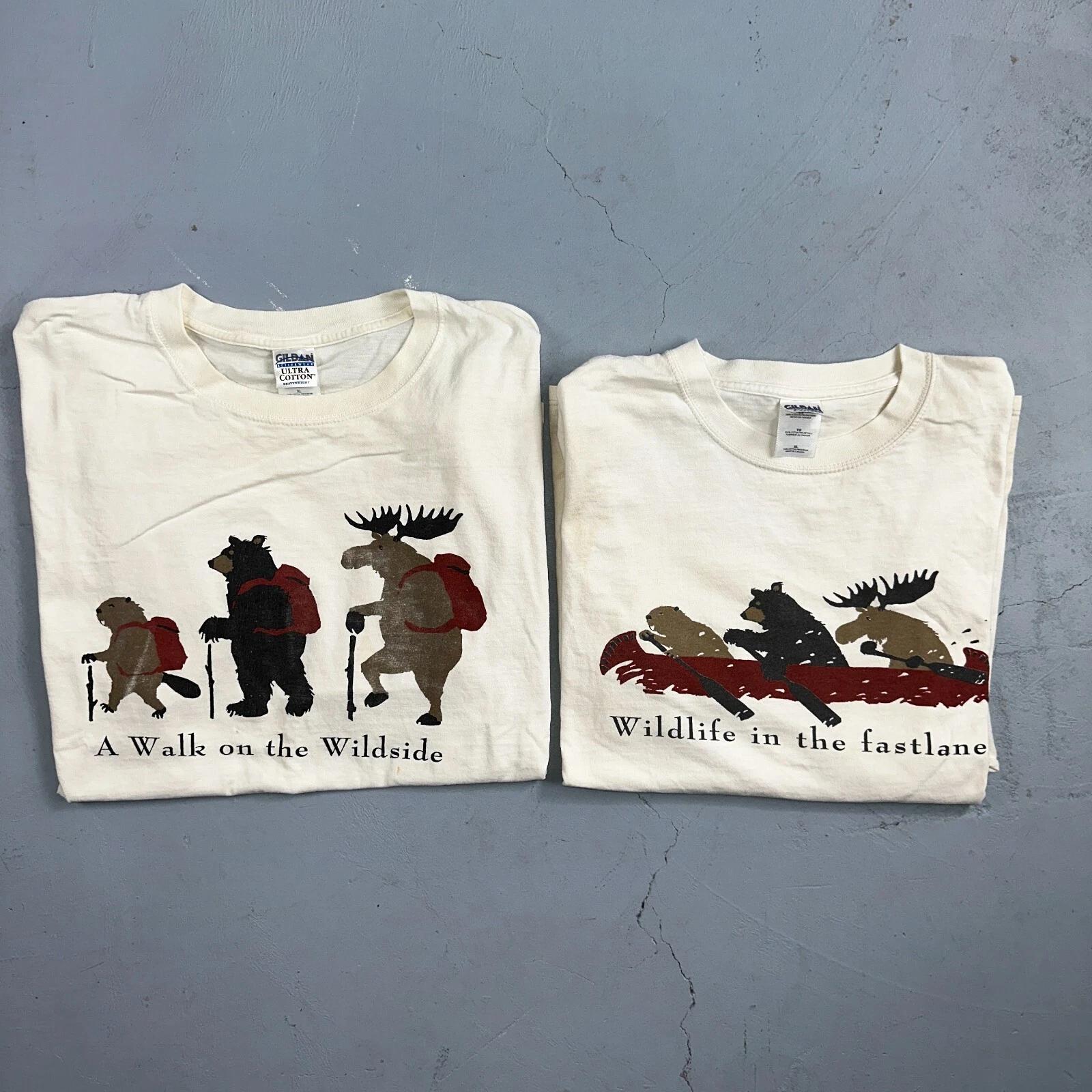 VTG Y2K Adirondack Mountains Walk On The Wild Side T Shirt XL Animals Lot 2 S