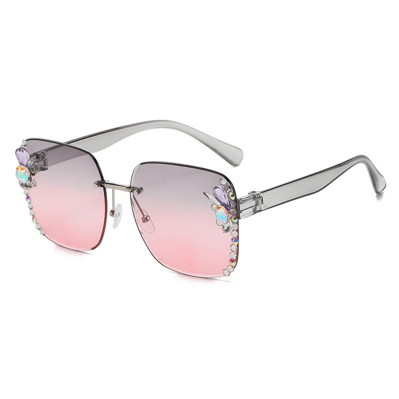 Frameless cut edges for women diamond-set sunglasses Fashion large frame sunshade protection UV sunglasses