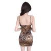 Leopard Print V-Neck Strappy Mesh Dress - Sexy, Tight, Hip-Hugging Mini Skirt