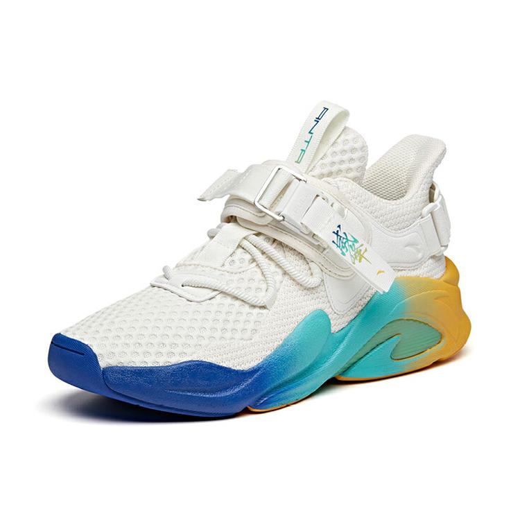 New Anta Bastard Peak Cushioned Wear Resistant Slip Resistant Breathable Low Top Chunky Sneakers Men's White Blue Yellow 112028085-3