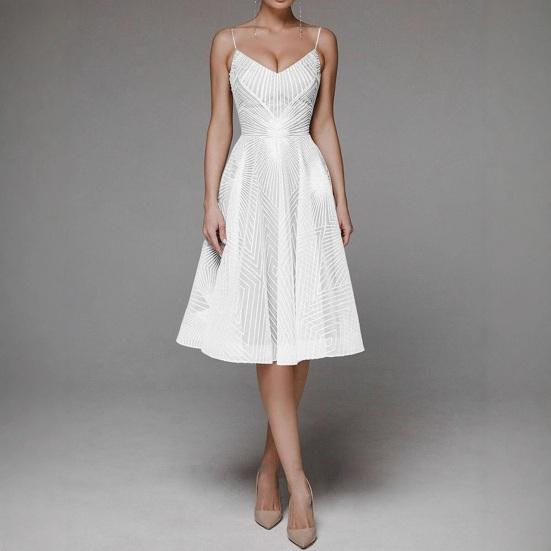 Evening Dress V Neck A-line Slim Waist High Waist Strappy Dress Bing Swing Backless Sleeveless Embroidery Slip Dress for Prom Party
