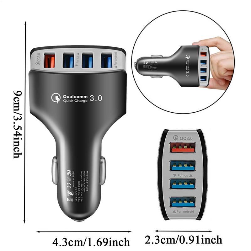 Fast Charging 4 Ports USB Car Charger Consumer USB Car Charger Adapter Electronics for Camping Truck Vehicle Family Trips