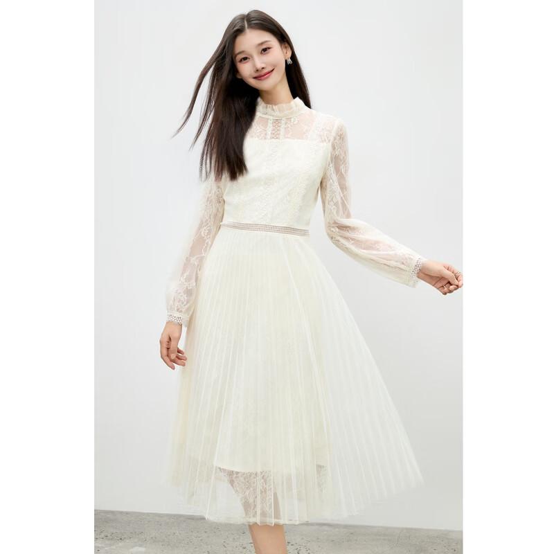 Elegant Lace Pleated A-Line Cinch-Waist Dress