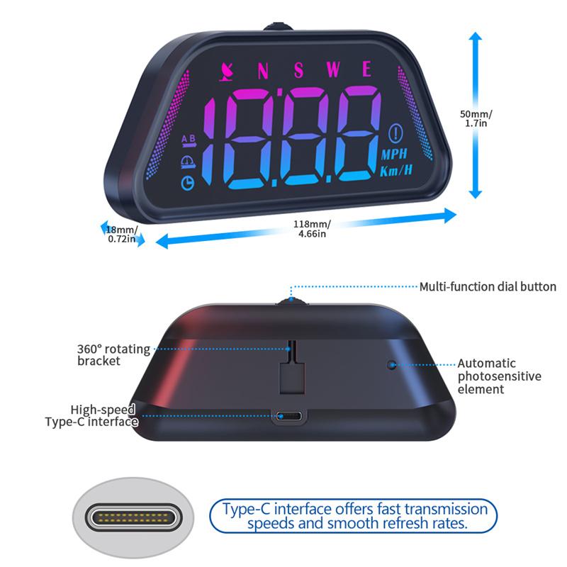 G23 Universal Digital Gps Speedometer Color Font Hd Lcd Projection Car Hud Multi Functional Tester Head Up Display