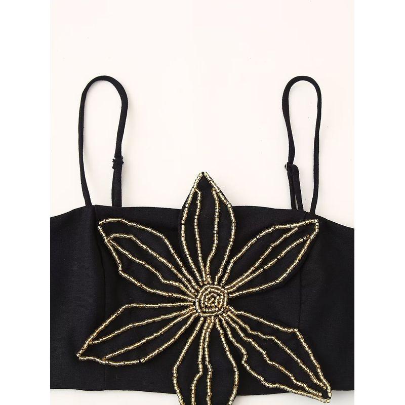 Kaslead New Arrival Women's Fashion Style Fashion Minimalist Beaded Flower Short Top 2855211